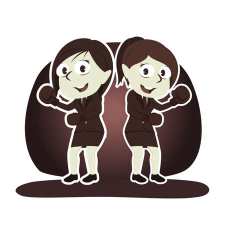 Retro style businesswoman fighting togetherのイラスト素材