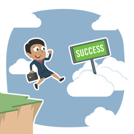 african businesswoman jump from cliff edge to success cloudのイラスト素材