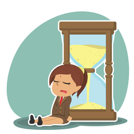 indian businesswoman is sleeping on hourglassのイラスト素材