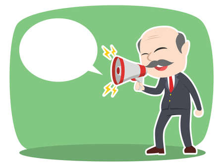 Asian boss talking using megaphone with calloutのイラスト素材