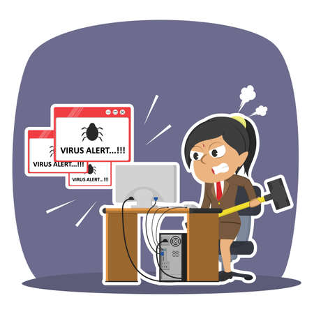 angry indian businesswoman want to break computer because virusのイラスト素材