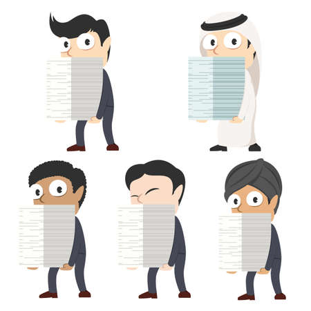 Businessman carrying stack of paperのイラスト素材