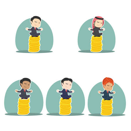 Businessman doing yoga on coinsのイラスト素材