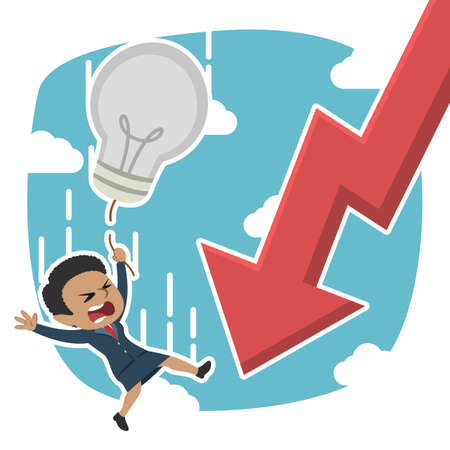 African businesswoman fall along with her idea and graphic