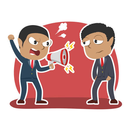 Aafrican businessman yelling with megaphone to his male employeeのイラスト素材