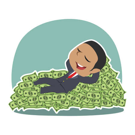 african businessman sleeping on money bedのイラスト素材