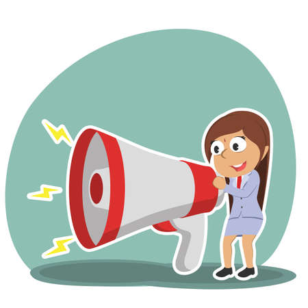 indian businesswoman talking into big megaphoneのイラスト素材