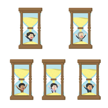 businesswoman trapped in hourglass different race set