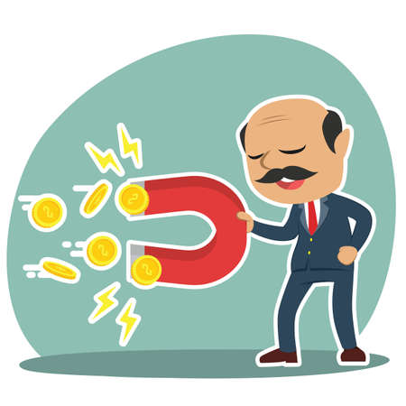 indian boss using magnet to get coinsのイラスト素材