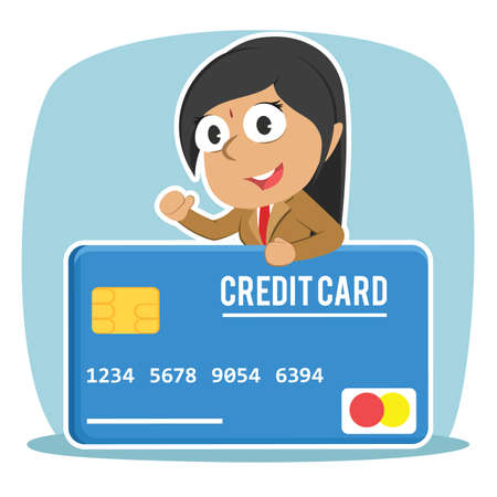 Indian businesswoman with big credit cardのイラスト素材
