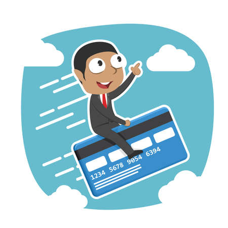 Businessman fly with credit cardのイラスト素材