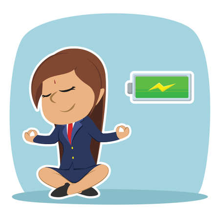 Indian businesswoman doing yoga with full batteryのイラスト素材
