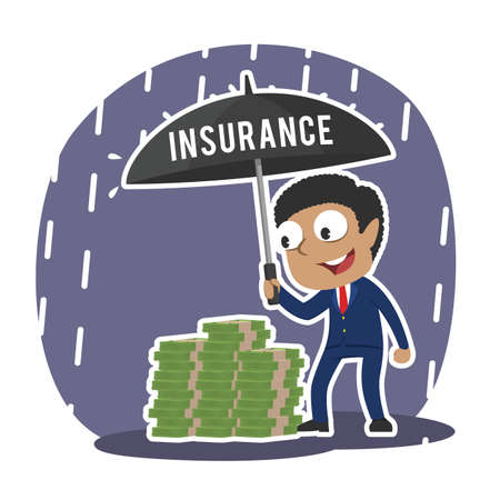 african businessman using insurance umbrella to protect his financial moneyのイラスト素材