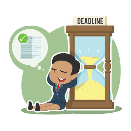 african businesswoman relaxing beside hourglass after finishing her workのイラスト素材