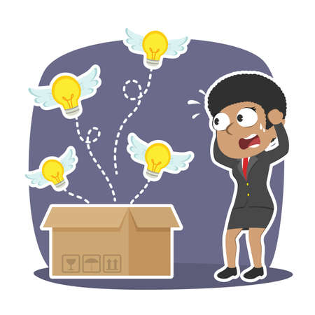 african businesswoman panic because her ideas fly awayのイラスト素材