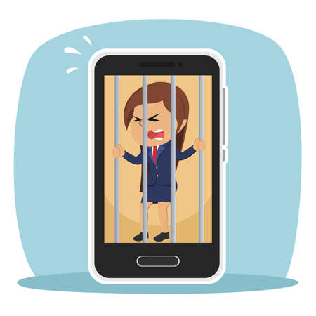 indian businesswoman trapped inside smartphoneのイラスト素材