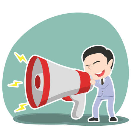 asian businessman talking into big megaphoneのイラスト素材