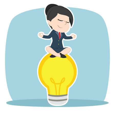 Asian businesswoman doing yoga on bulb.のイラスト素材