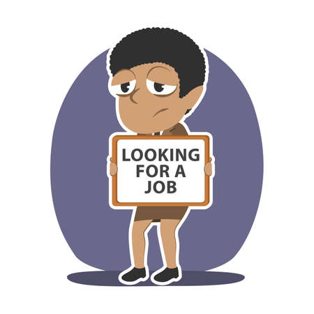 African businesswoman with looking for a job board sign.のイラスト素材