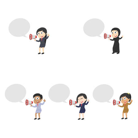 Businesswoman with megaphone and callout different race setのイラスト素材