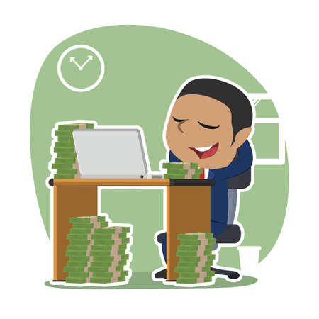 african businessman gaining lot of moneys while workingのイラスト素材
