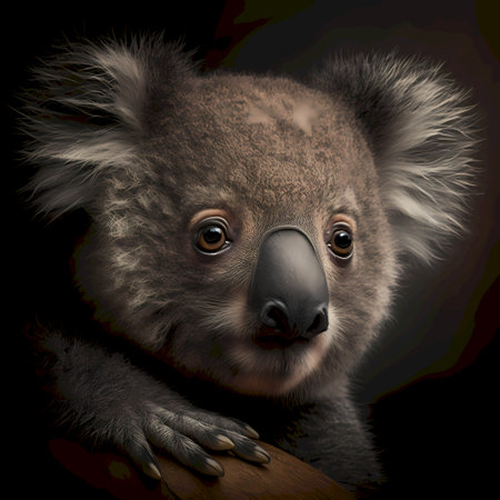 Cute koala on a black background. 3D illustration.の素材