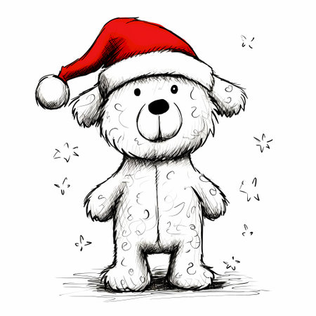 Cute teddy bear in Santa Claus hat. Vector illustration.の素材