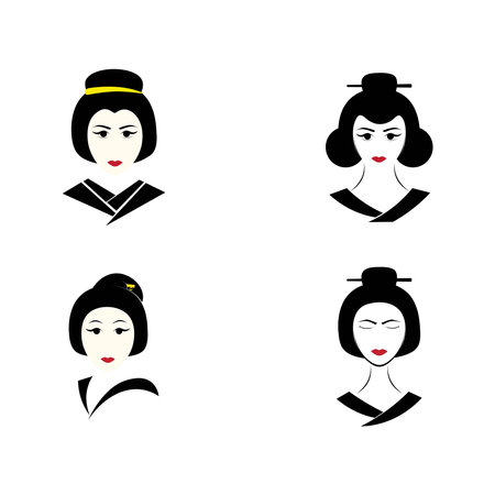 Set of Geisha face icon illustration vectorのイラスト素材