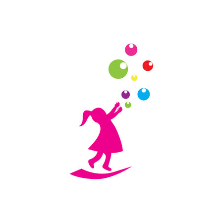 children playing illustration logo vectorのイラスト素材