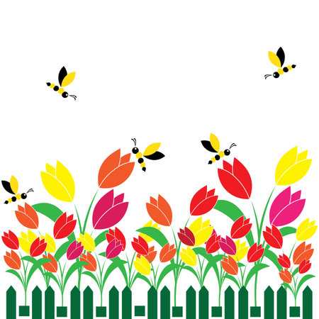 garden of tulip illustration vectorのイラスト素材
