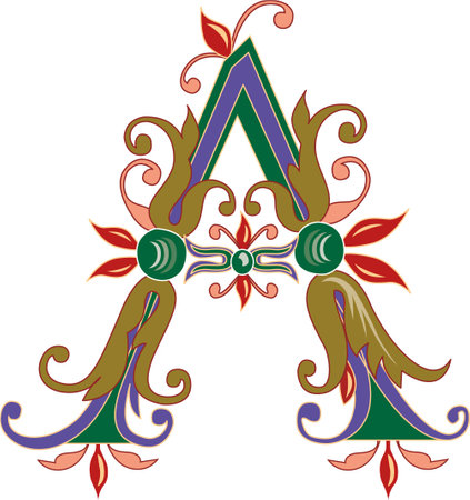 floral letter A monogram. the fancy colorful, Vintage ornament initial old filigree Alphabet letter A patternsのイラスト素材
