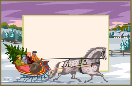 Merry Christmas and happy new year greeting card with cute Santa Claus and deer are ice skating. Holiday cartoon character vector.のイラスト素材