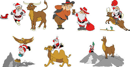 set of Christmas symbols. flat style winter holidays. Santa Claus, Girl, tree, candy canes, snowflakes, snowman, Christmas decorations, deer.のイラスト素材