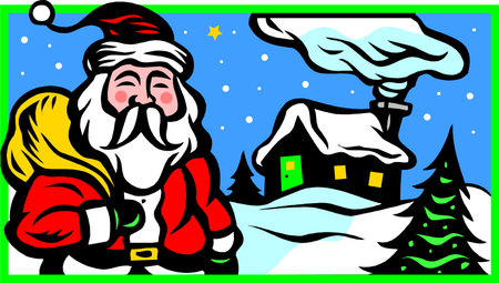 Merry Christmas and happy new year greeting card with cute Santa Claus and deer are ice skating. Holiday cartoon character vector.のイラスト素材