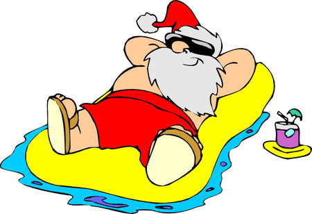 Merry Christmas Santa Claus on the beach holiday Funny comic hand-drawn cartoon vector illustration.のイラスト素材