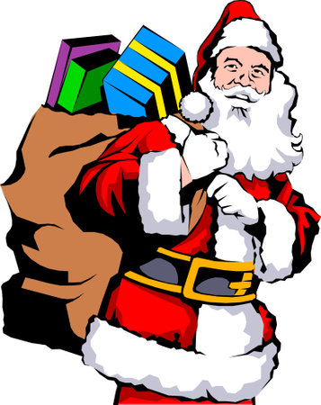 Christmas card. Santa Claus with a large bag of presents. papa noel.のイラスト素材
