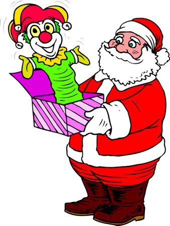 Christmas card. Santa Claus with a large bag of presents. papa noel.のイラスト素材