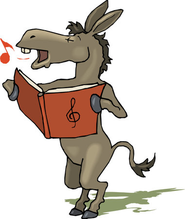 funny donkey singing comic hand-drawn animal cartoon character vector illustration.のイラスト素材