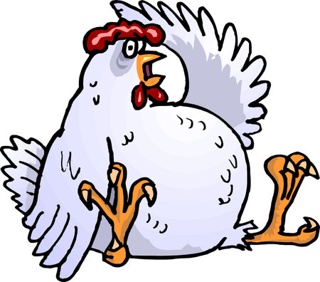 nest of hen or chicken comic hand-drawn animal cartoon character vector illustration.のイラスト素材