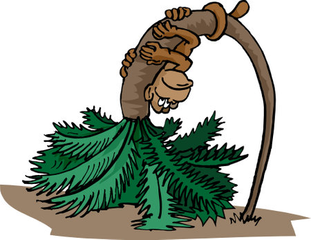 Monkey climbing a palm tree comic hand-drawn animal cartoon character vector illustration.のイラスト素材