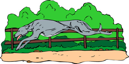 Cute greyhound Dog cartoon hand-drawn pet animals comic vector illustration.のイラスト素材