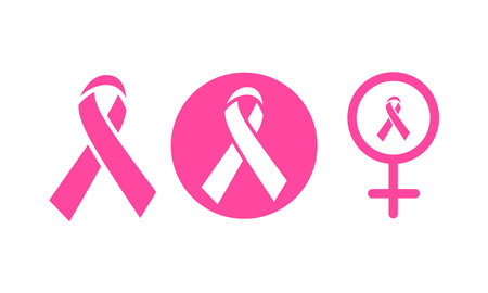 Realistic pink ribbons and breast cancer iconsのイラスト素材