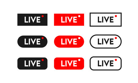Live broadcast button set in flat style , streaming vector iconのイラスト素材