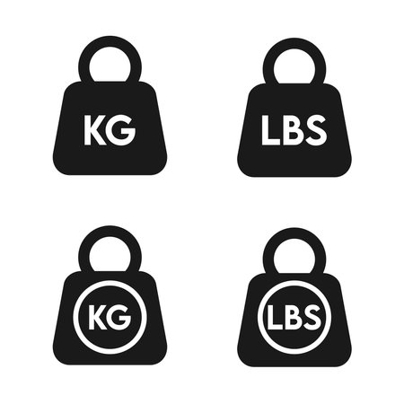 Kilogram (KG) and pound (LBS) weight symbol icon, Dumbbell vector illustrationのイラスト素材