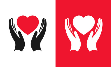 Heart icons in hand,Hands holding a love heart vector iconのイラスト素材