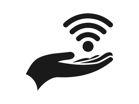internet holding by hand, a wireless network with human hand vector iconのイラスト素材