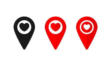 Location pin pointer set with love point, location pin to Find love icon vectorのイラスト素材