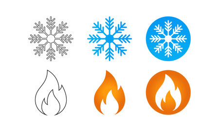 Hot and cold vector icon set on white background, Winter and summer conceptのイラスト素材