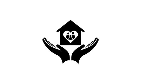 Hands protecting family and house icon,home care illustration iconのイラスト素材