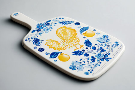 Porcelain dish with the image of the rooster.の素材